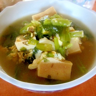 かぶの葉と高野豆腐の和風卵スープ